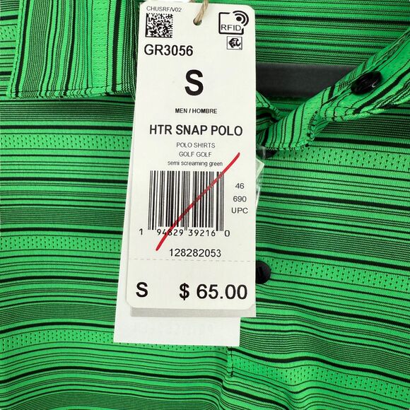 Adidas Golf Polo Shirt Men’s SMALL PrimeGreen Snap Button Stripe Short Sleeve - Picture 9 of 14